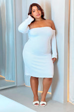 Vestido midi strapless manga larga blanco