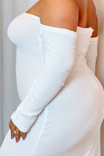 Vestido midi strapless manga larga blanco