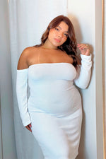 Vestido midi strapless manga larga blanco