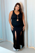 Conjunto falda y chaleco con abertura frontal negro