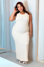 Vestido de punto tejido largo beige