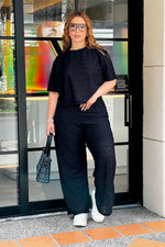 Set de Blusa y Pantalón silueta amplia con textura Negro