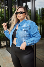 Chaqueta Denim Crop con Aplicaciones de Perlas