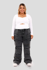 Blusa crop top , fruncido central blanco