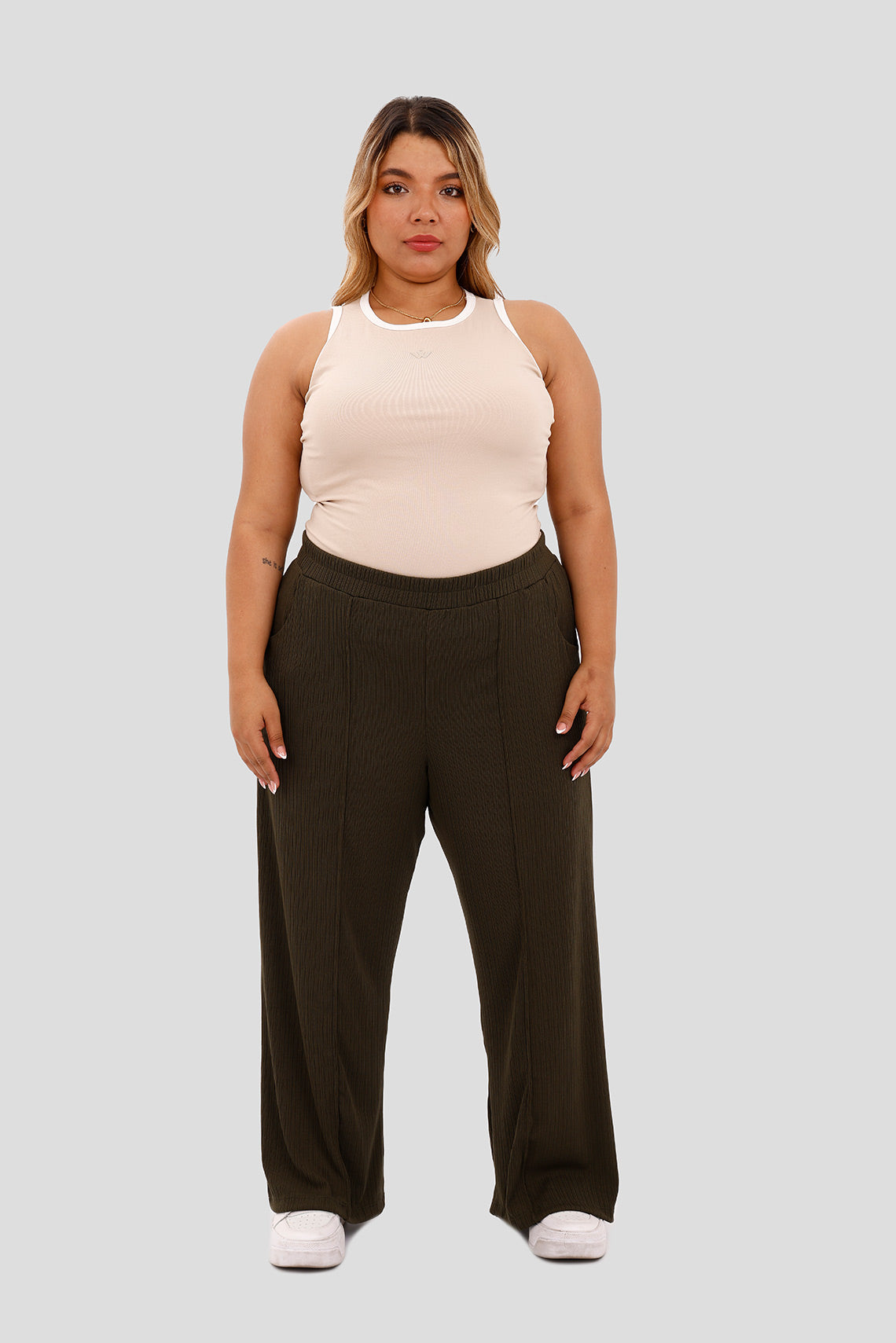 Pantalón en tejido acanalado verde