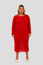 Vestido midi encaje plus rojo