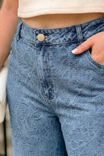 Jean Wide Leg con Textura Abstracta Azul