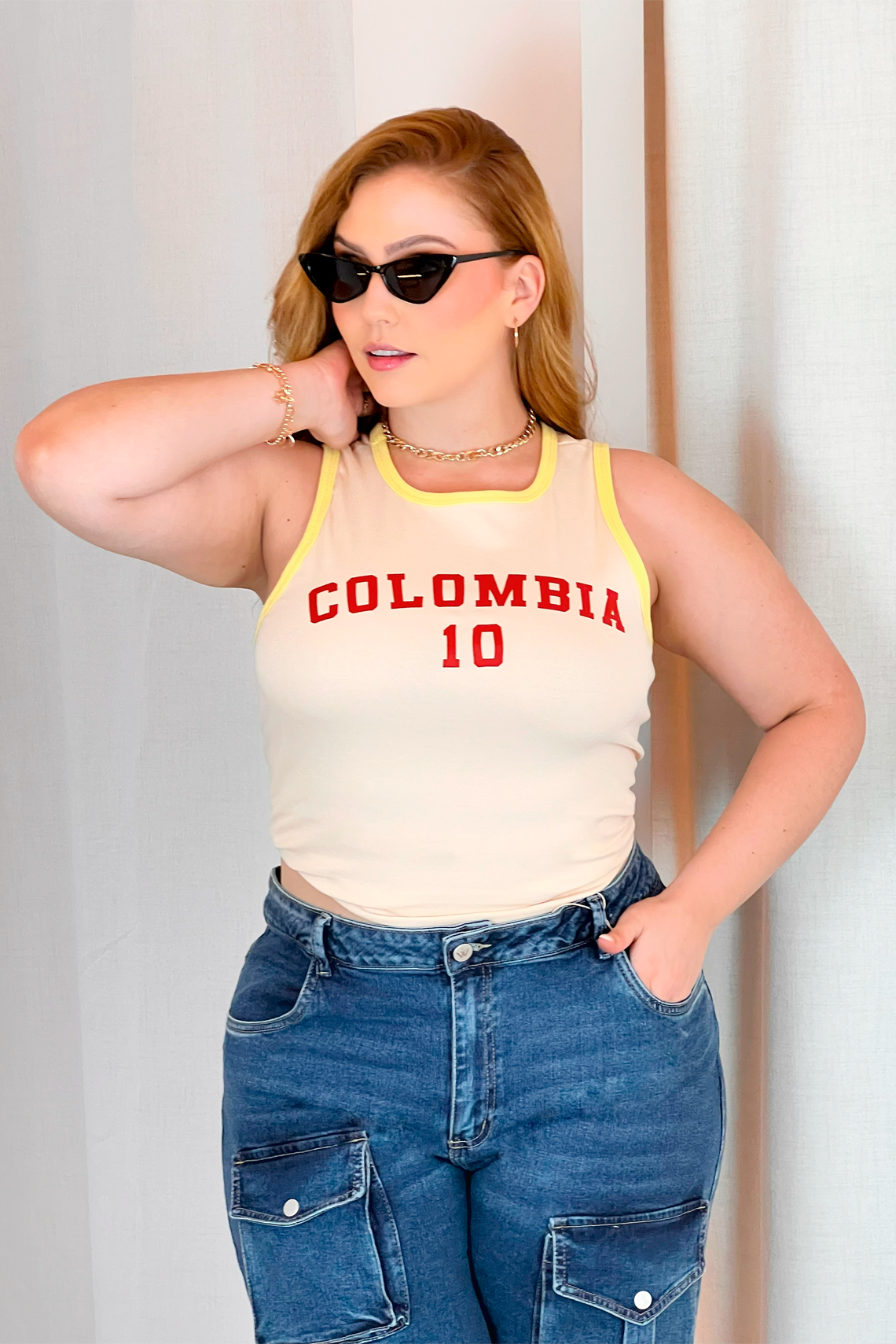 Top de Punto Acanalado Colombia Camel