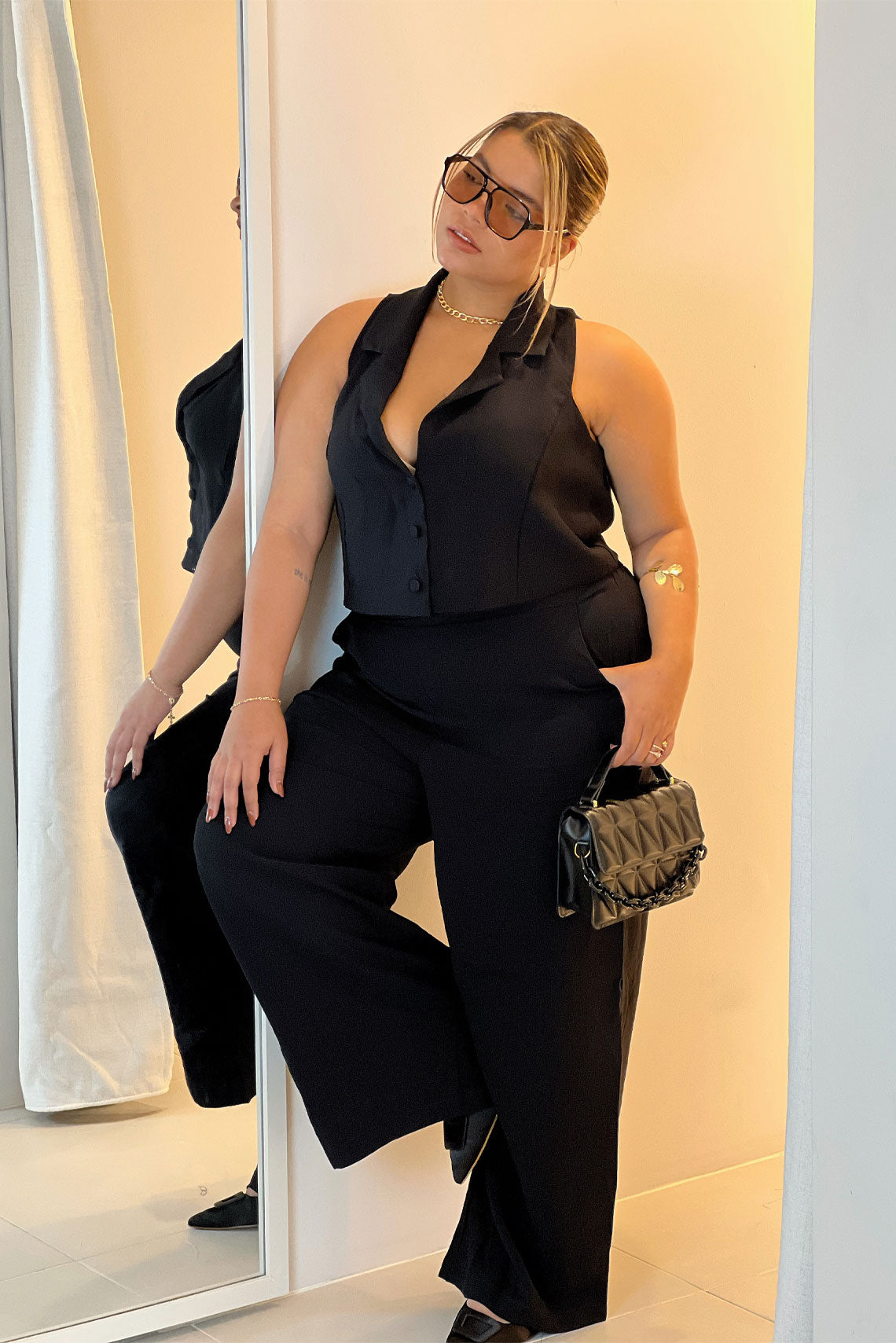 Set con pantalón y chaleco Negro