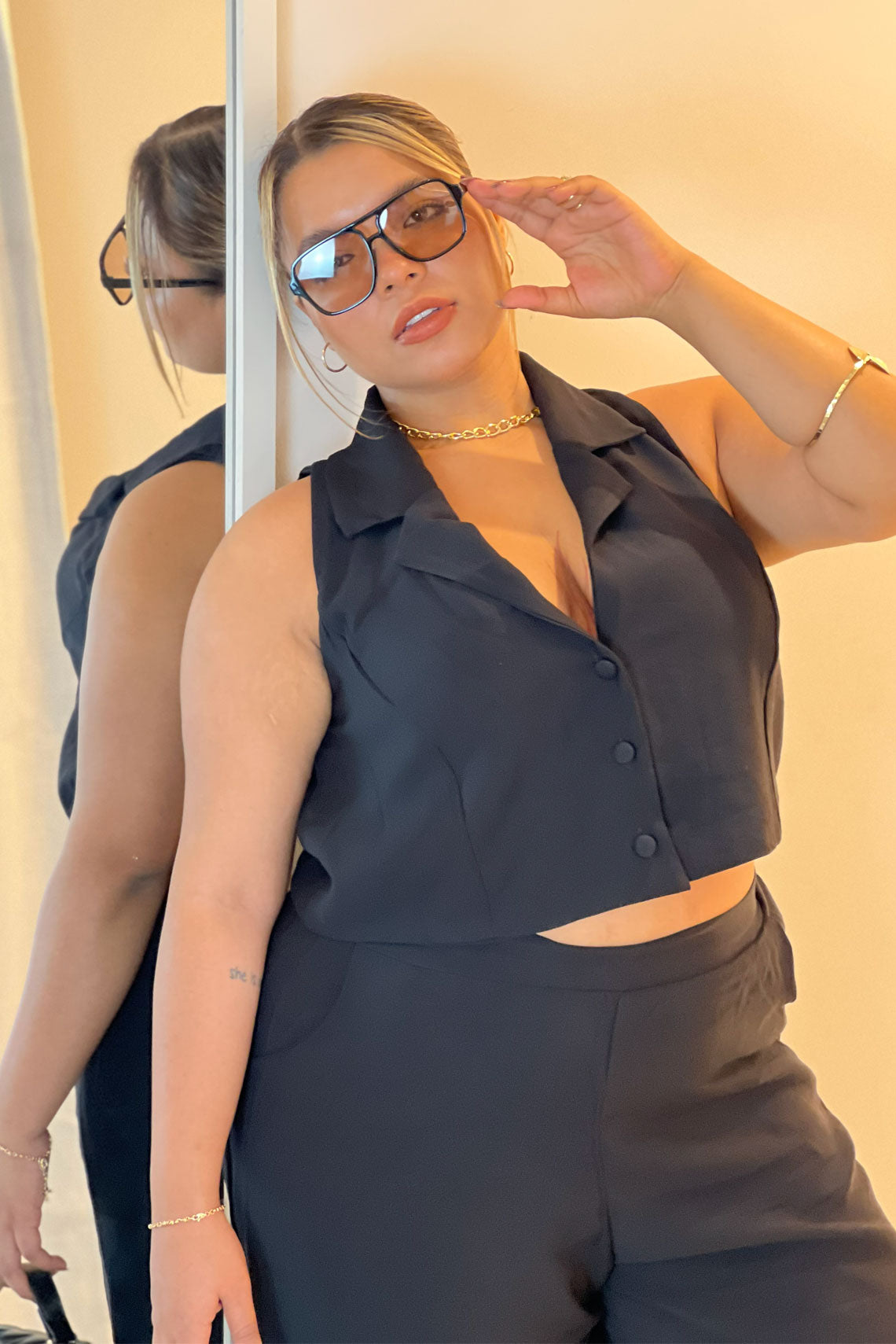 Set con pantalón y chaleco Negro