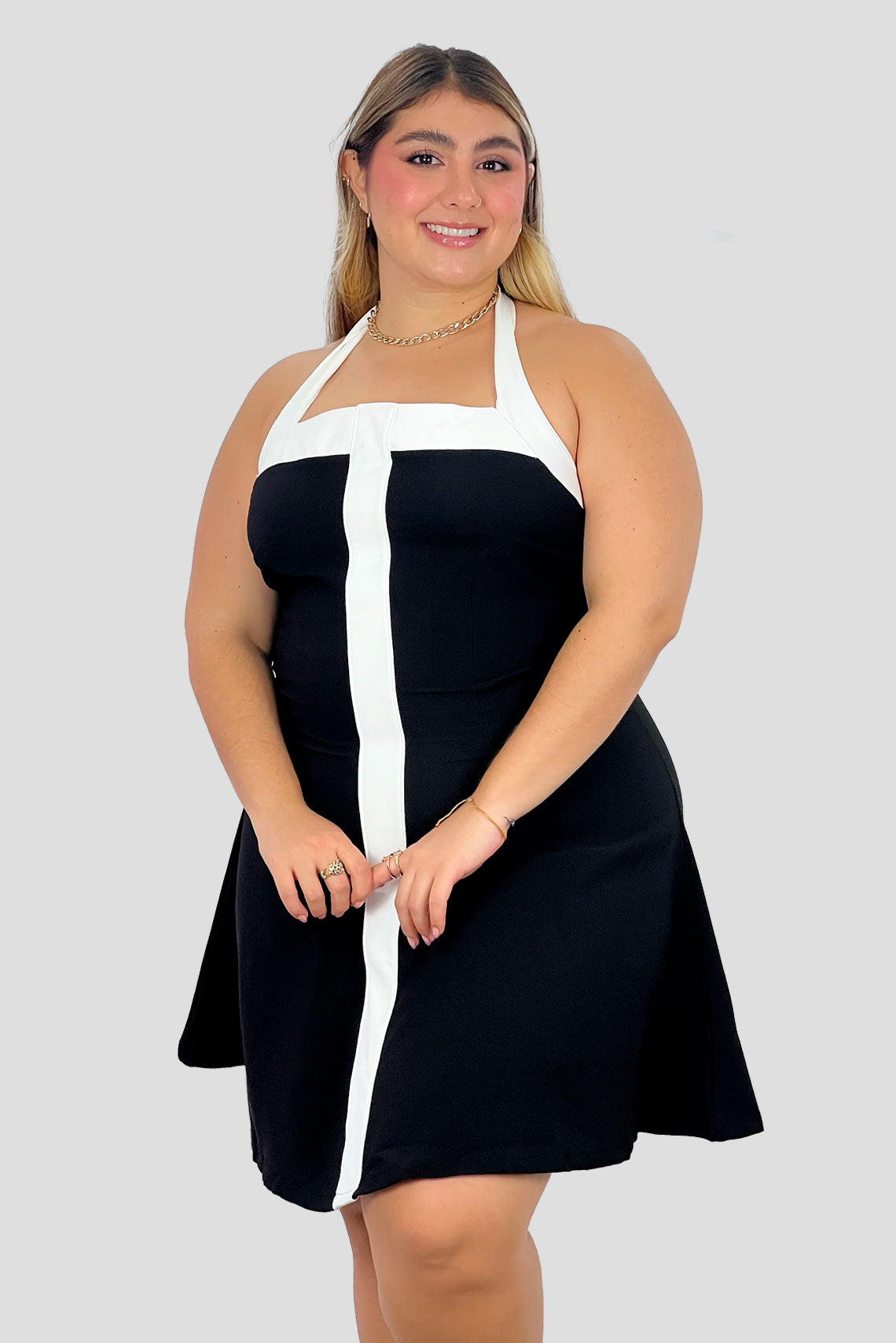 Vestido corto bicolor Negro