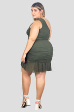 Vestido corto asimétrico en malla Verde