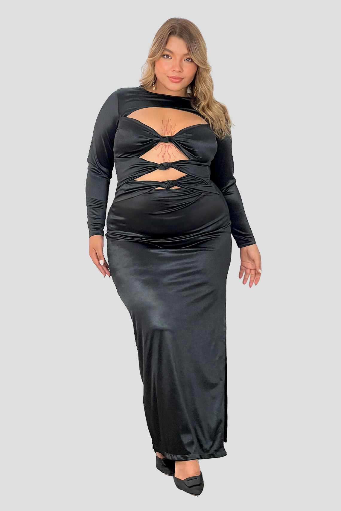 Vestido satinado con nudo frontal Negro