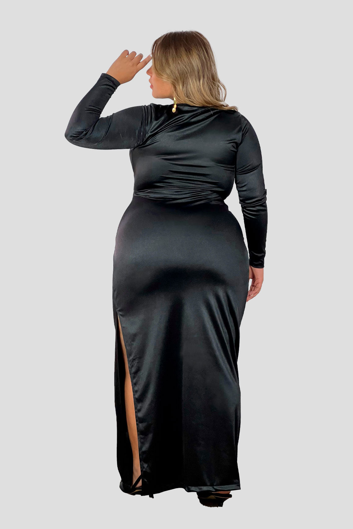 Vestido satinado con nudo frontal Negro