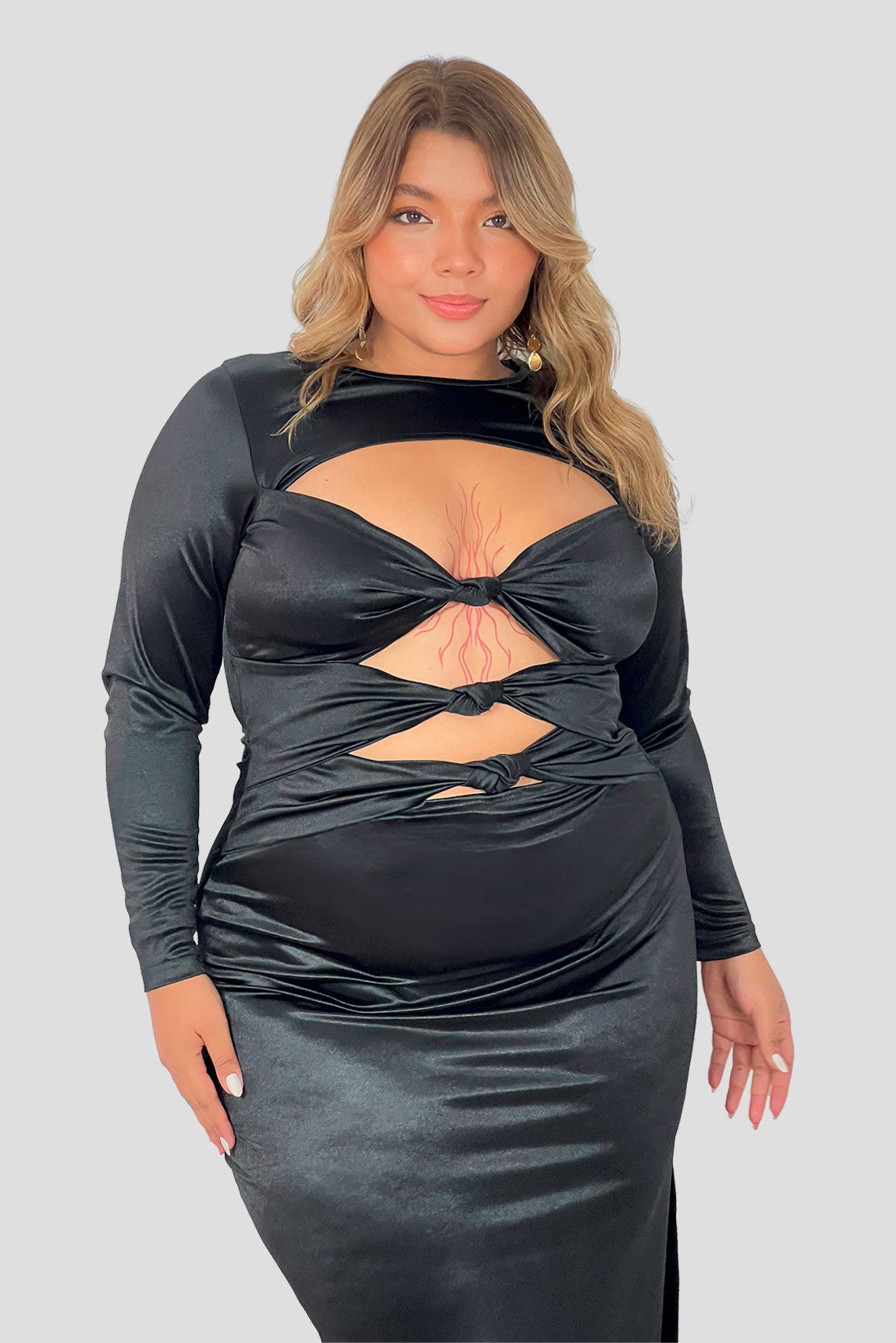 Vestido satinado con nudo frontal Negro
