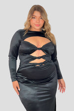 Vestido satinado con nudo frontal Negro