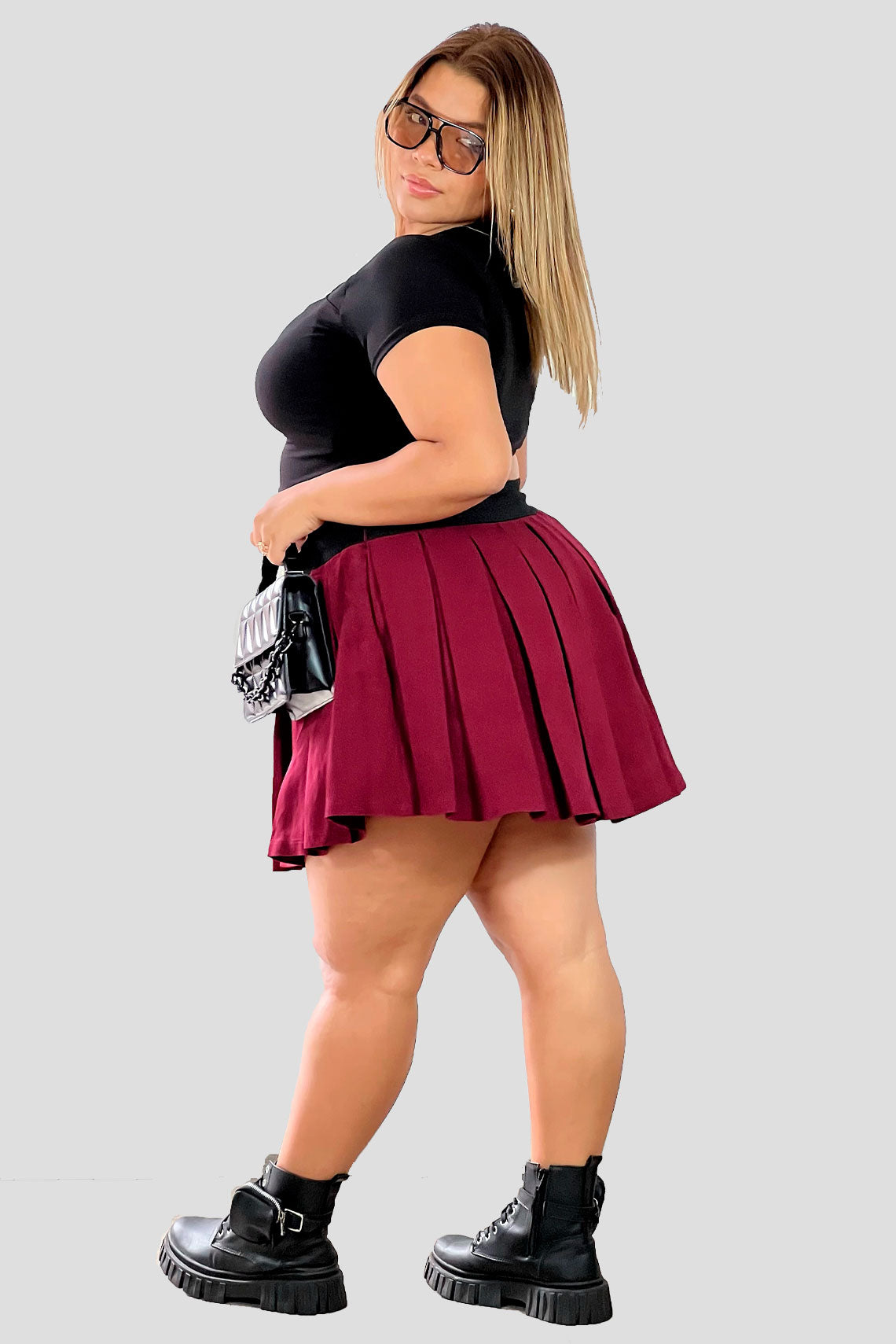 Falda plisada con pretina elásticaVinotinto