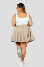 Falda corta plisada doble pretinaCamel