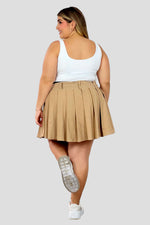 Falda corta plisada doble pretinaCafé