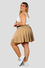 Falda corta plisada doble pretinaCafé