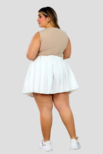 Falda corta plisada doble pretinaBeige