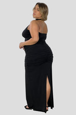 Vestido largodrapeado cuello halter Negro