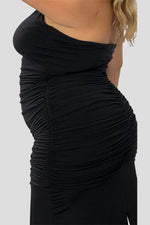 Vestido largodrapeado cuello halter Negro