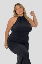 Vestido largodrapeado cuello halter Negro
