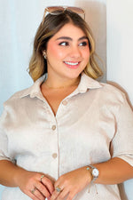 Set de manga corta y pantalón de corte recto camel