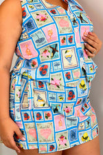 Mini falda con amarre lateral estampado postal