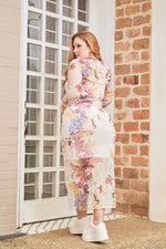 Vestido tul estampado floral beige