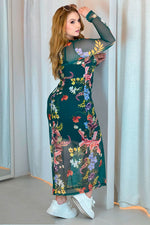 Vestido tul estampado floral verde