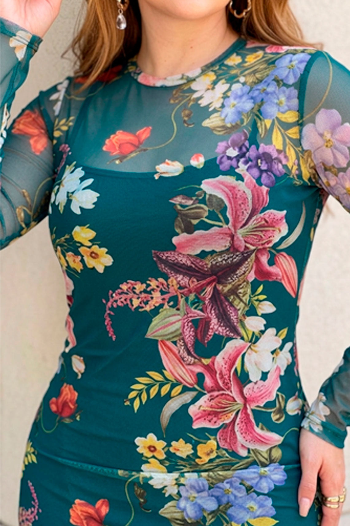 Vestido tul estampado floral verde