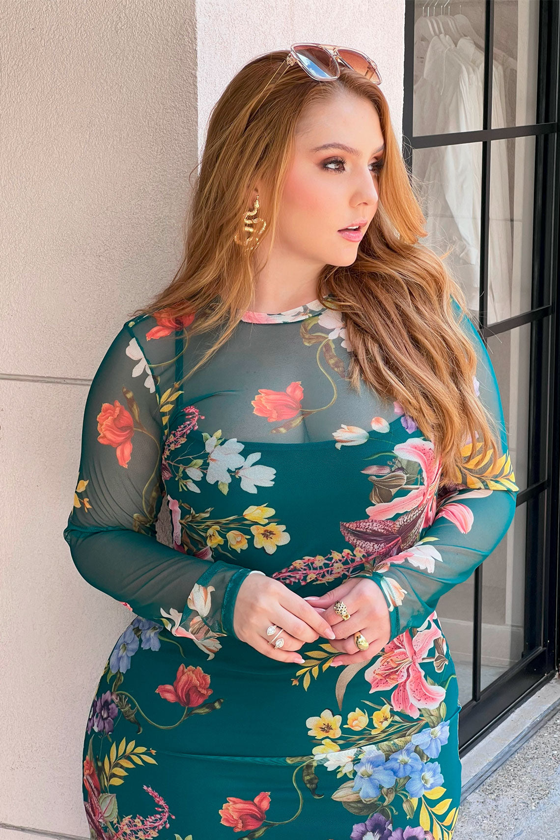 Vestido tul estampado floral verde