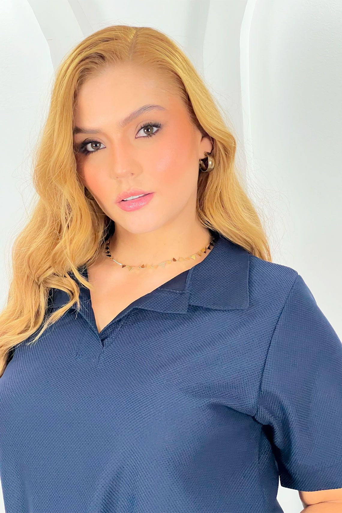 Blusa tipo Polo en Textura Piqué Azul