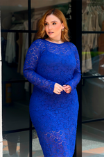 Vestido midi encaje plus azul rey