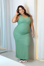 Vestido de punto tejido largo verde