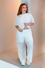 Set de Blusa y Pantalón silueta amplia con textura Beige