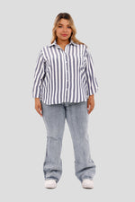 Camisa plus con rayas verticales azul