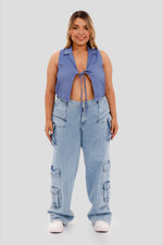 Chaleco crop azul claro