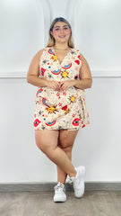 Falda corta estampada Camel