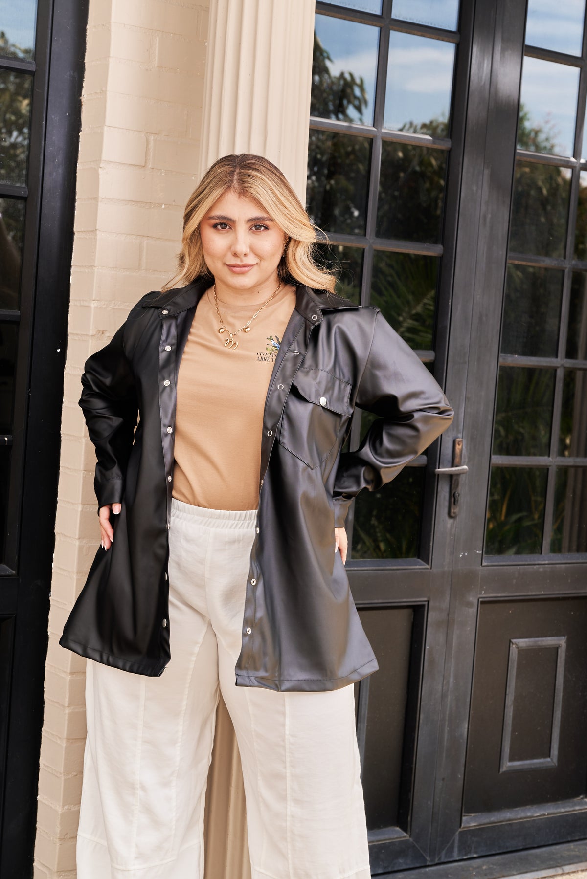 Chaqueta Efecto Cuero Negra Oversize