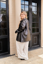 Chaqueta Efecto Cuero Negra Oversize