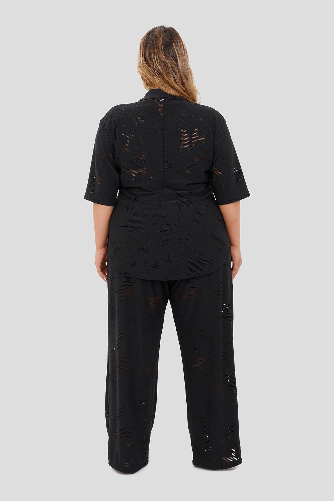 Conjunto Camisa y Pantalón Bordado Negro Plus