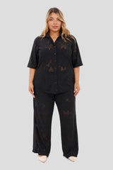 Conjunto Camisa y Pantalón Bordado Negro Plus