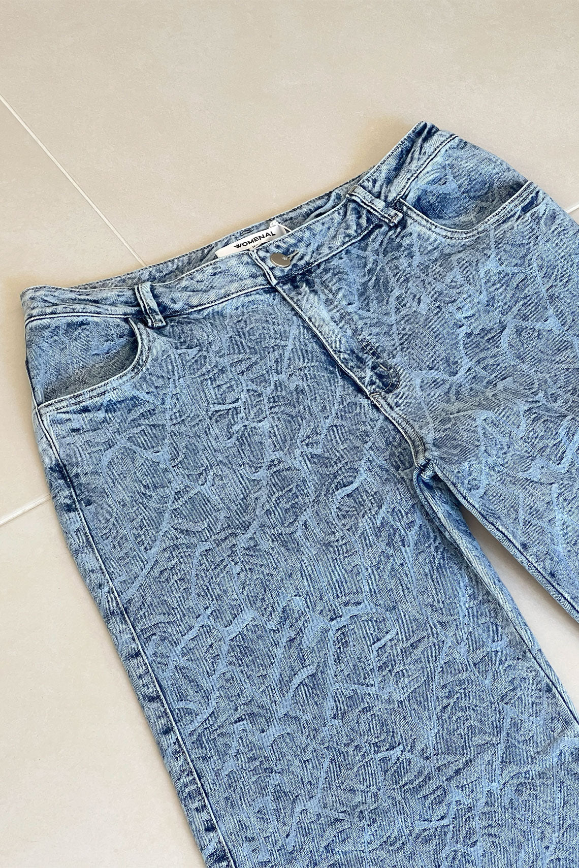 Jean Wide Leg con Textura Abstracta Azul