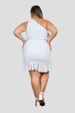 Vestido corto asimétrico en malla Blanco