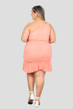 Vestido corto asimétrico en malla Melon