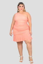 Vestido corto asimétrico en malla Melon