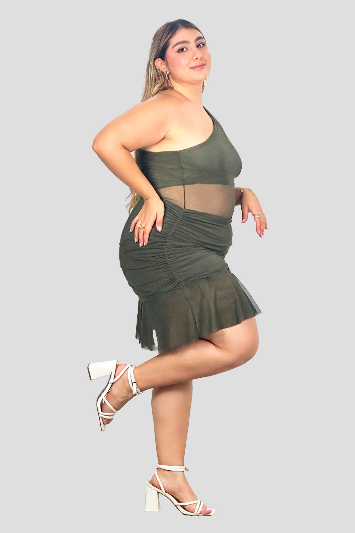 Vestido corto asimétrico en malla Verde